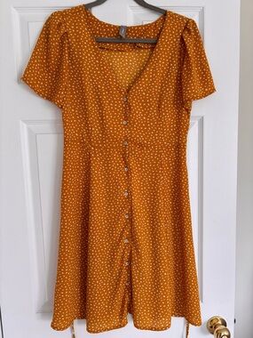 Only Mustard Yellow Button-Front Mini Dress